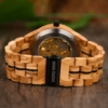 Olive wood openwork mechanical watch