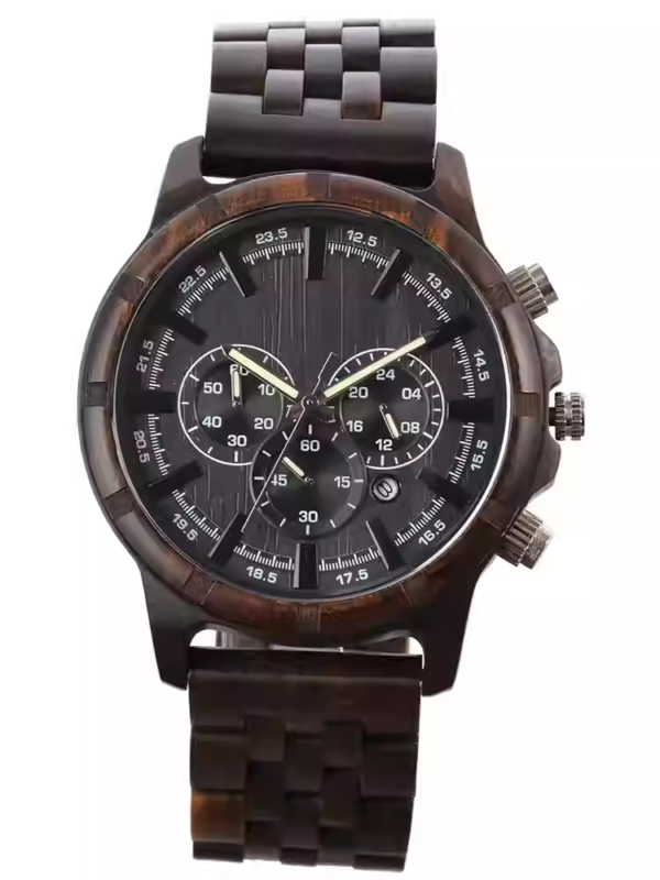 Ebony wood trendy waterproof luminous calendar glass quartz pointer retro large dial men's wooden watch