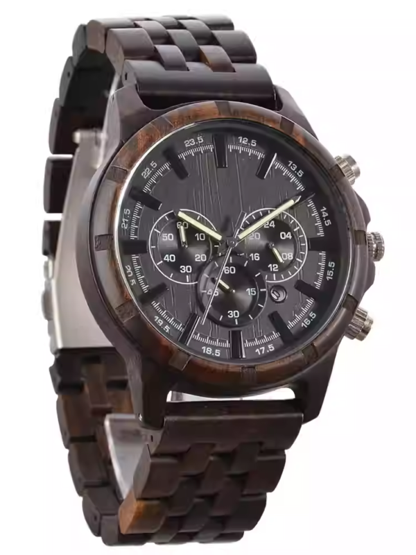 Ebony wood trendy waterproof luminous calendar glass quartz pointer retro large dial men's wooden watch