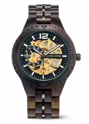 Wooden openwork mechanical fashion watch