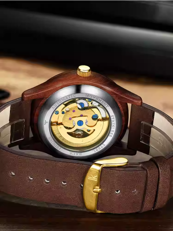 Wooden watch, automatic men's mechanical watch, waterproof, stylish, luminous, trendy, hollowed-out wood.