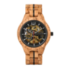 Olive wood openwork mechanical watch
