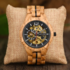Olive wood openwork mechanical watch